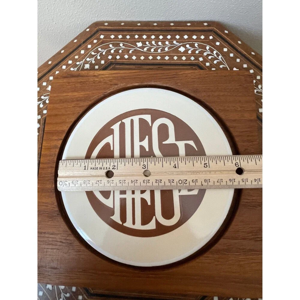 Vintage Teak Wood Ceramic Cheese Board Tray With Cloche Heavy Glass Dome Lid Tha